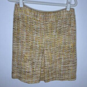 Vintage Loft Ann Taylor Women Size 4 Tweed Plaid Skirt Fully Lined Brown Gold